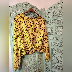 L.N.V. | Women's Cropped Animal Print Blouse  | Black & Yellow | Large
